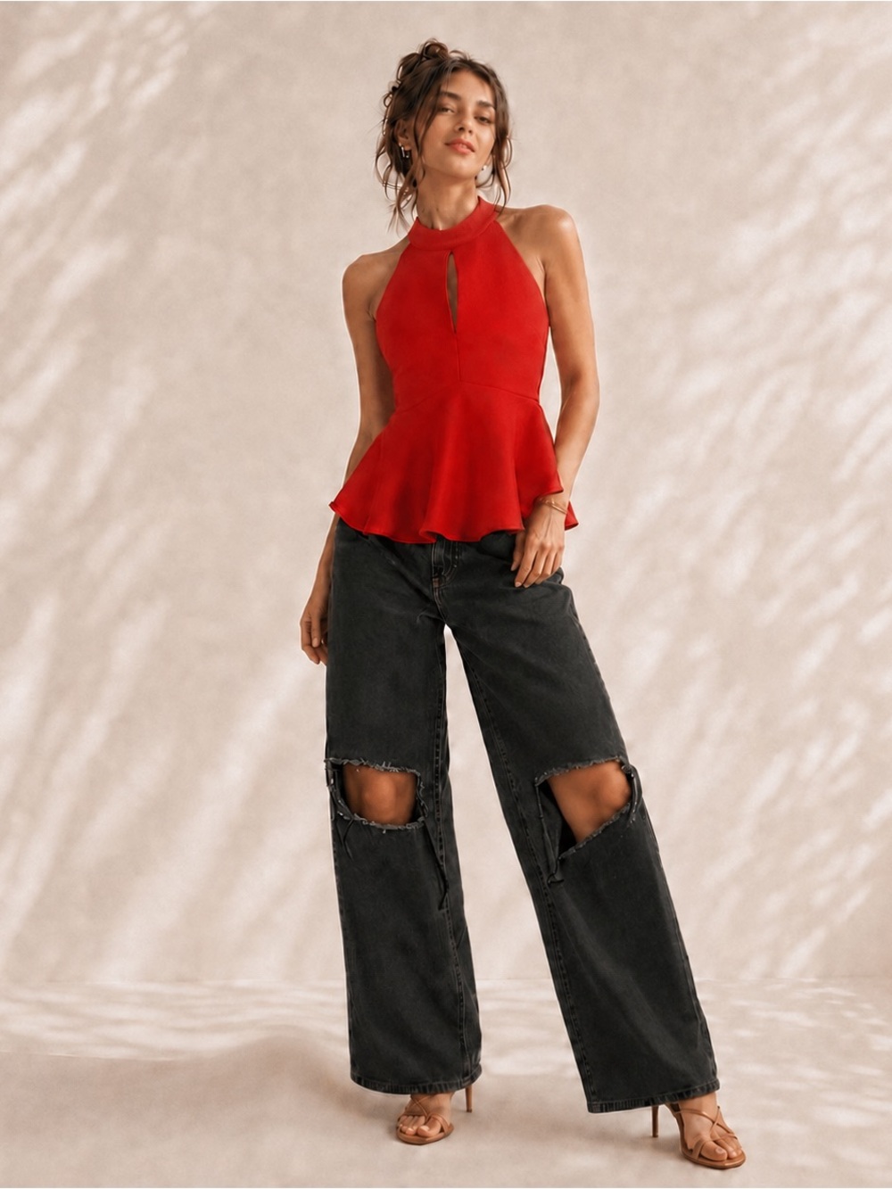 Hidden Jeans Size 28 Washed Black Distressed Knee High Rise Wide Leg Jeans